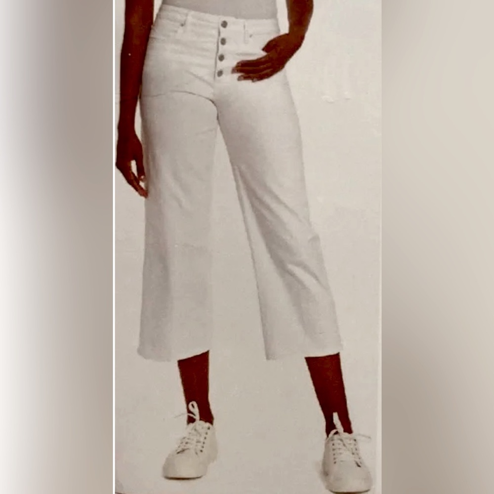 SkinnyGirl high rise button front cropped  wide leg Jeans white 33 (16) EUC